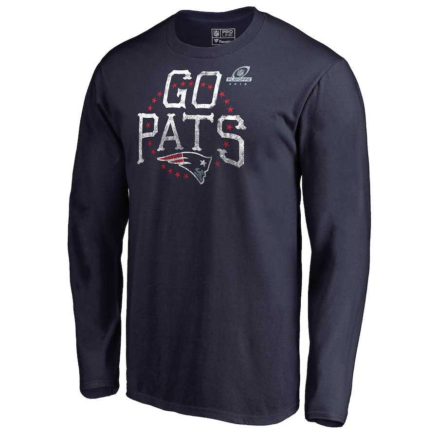 Men's Patriots Navy 2018 NFL Playoffs Go Pats Long Sleeve T-Shirt,We sell and wholesale Men's Patriots Navy 2018 NFL Playoffs Go Pats Long Sleeve T-Shirt on line form chian!